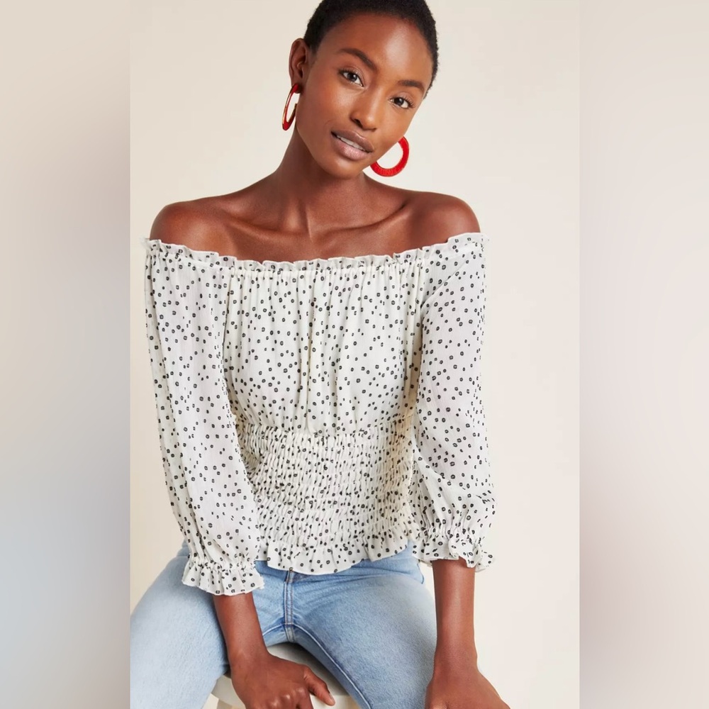 🌾 Anthropologie Lucia Off-the-shoulder Polka Dot Blouse